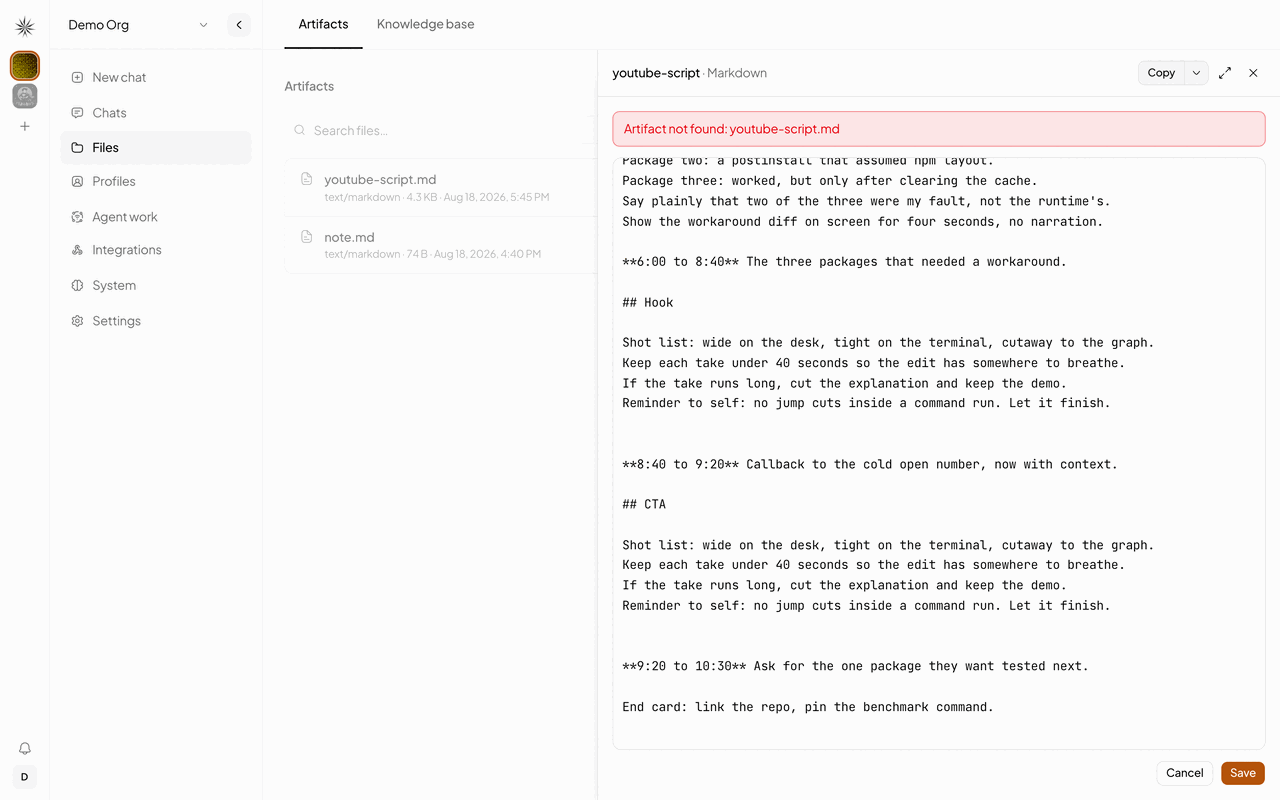 A failed save keeps the edited buffer and shows the error