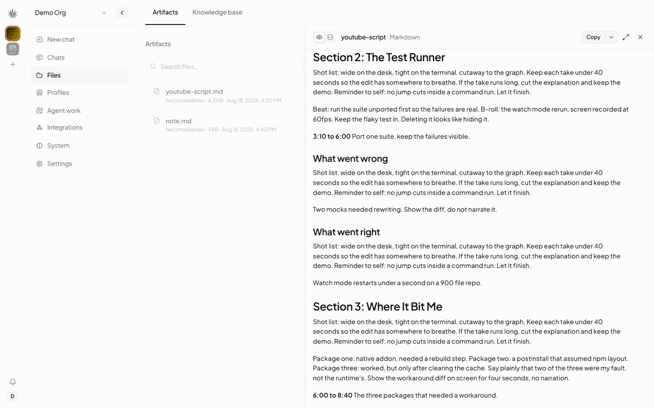 Clicking a Contents entry scrolls the preview to that section