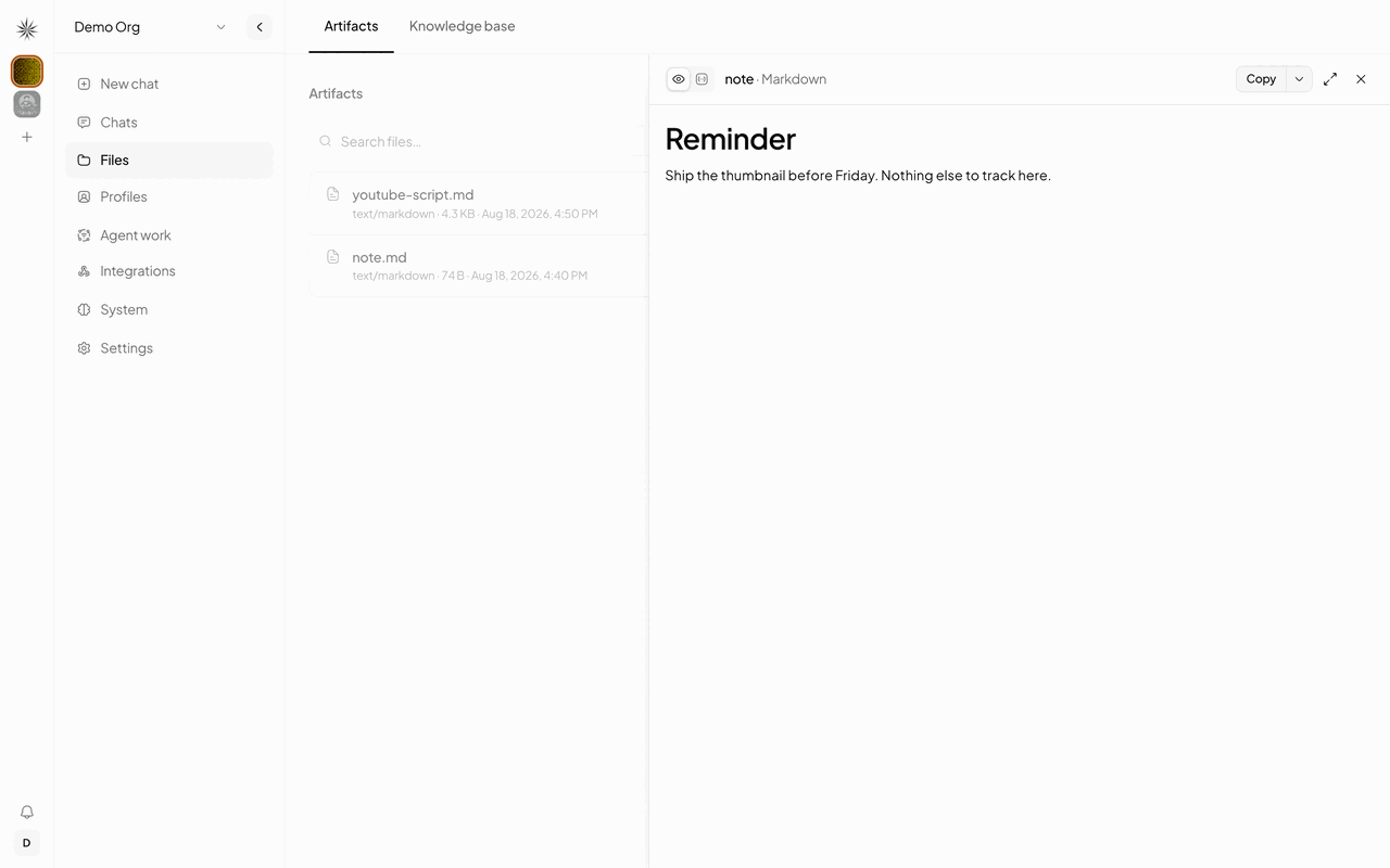A one-heading note previews with no Contents list