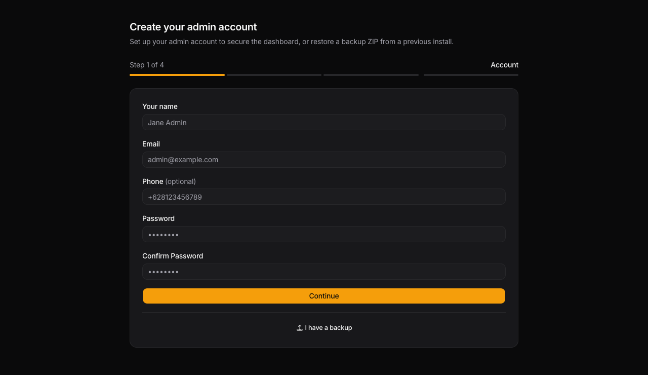 Create your admin account