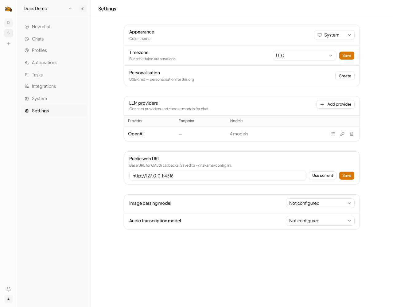 Choose an OpenAI audio transcription model under Settings